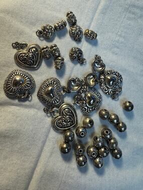 Lot of 36 pcs Silver Beads and Charms